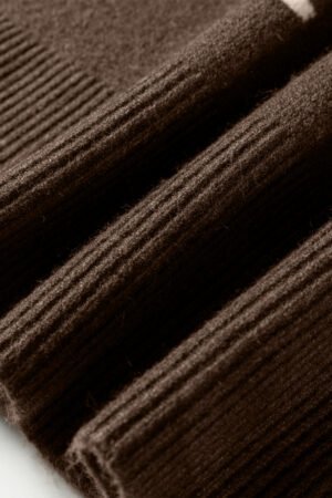 Coffee Dotted Print Ribbed Edge Knit Sweater - Image 10