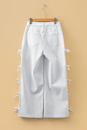 White Bow Knot Side Detail Straight Leg Loose Jeans - Image 7