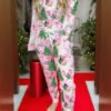 Pink Christmas Pattern Button V Neck Pullover Drawstring Pants 2pcs Lounge Set