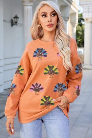 Orange Turkey Graphic Corded Baggy Sweatshirt - Image 4