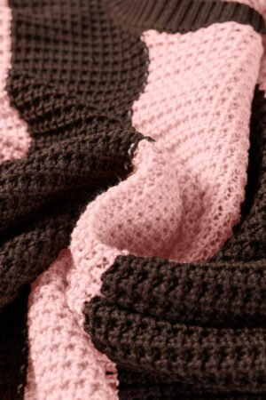 Fushia Striped Color Block Thermal Textured Knit Drop Shoulder Sweater - Image 7