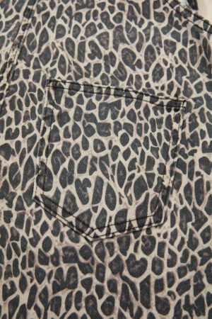 Brown Leopard Print Straight Leg Loose Denim Overall Jumpsuit - Image 7