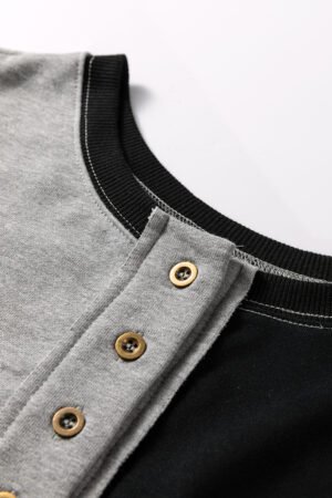 Color black Colorblock Henley High Low Oversize Sweatshirt - Image 12