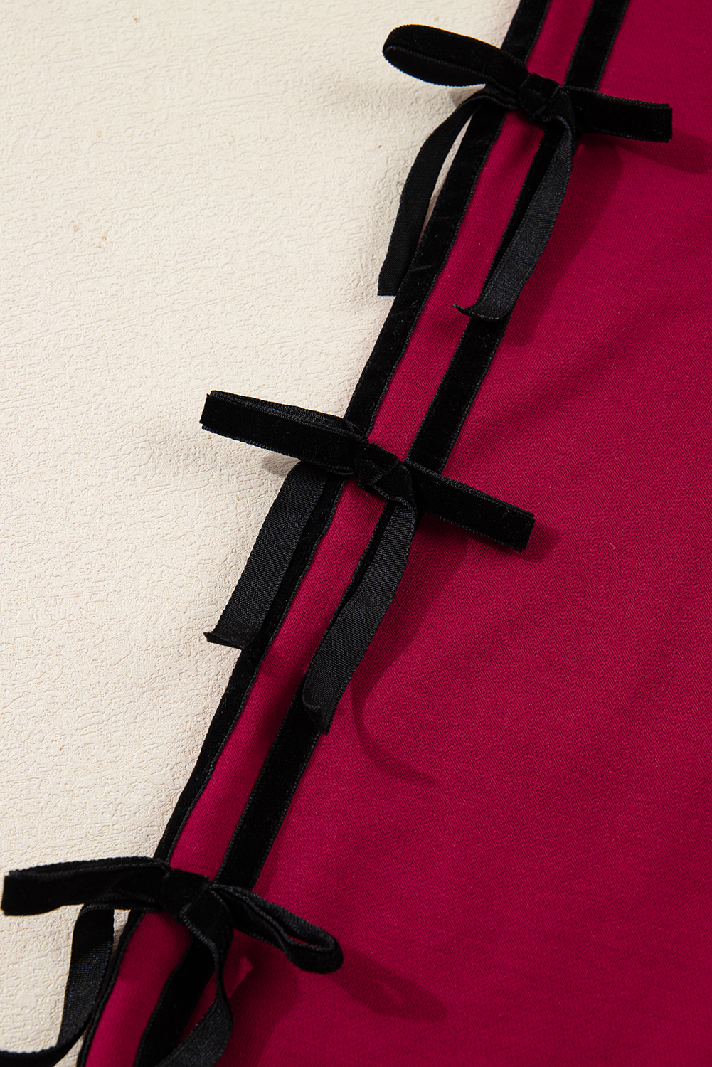 Racing Red Contrast Striped Bow Detail Drop Shoulder Sweatshirt Dress with Pockets Racing Red Contrast Striped Bow Detail Drop Shoulder Sweatshirt Dress with Pockets