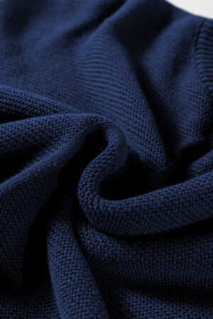 Dirty blue Solid Color Front Seam Drop Shoulder Loose Sweater - Image 7