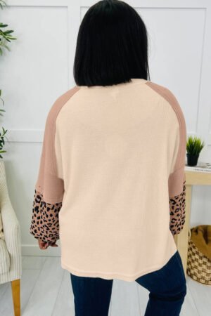 Light French Beige Leopard Star Color Block Patchwork Textured Baggy Sweatshirt - Image 2
