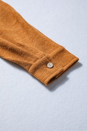 Russet Orange Flap Pocket Textured Knit Solid Color Casual Shacket - Image 9