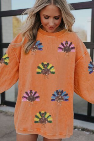 Orange Turkey Graphic Corded Baggy Sweatshirt - Image 2
