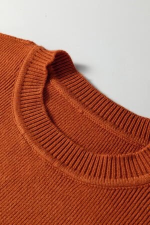Khaki Color Block Plain Ribbed Knit Baggy Sweater - Image 12