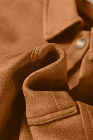 Thai Curry Solid Color Faux Suede Hollowed Detail Retro Style Jacket - Image 6