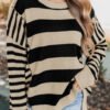 Black Stripe Drop Shoulder Sleeve Patchwork Baggy Sweater