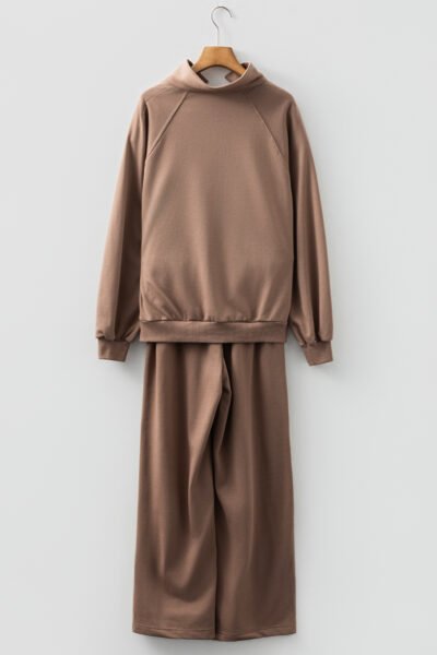Alternative view of Dark Khaki Polo Collar V Neck Pullover and Drawstring Sweatpants Set