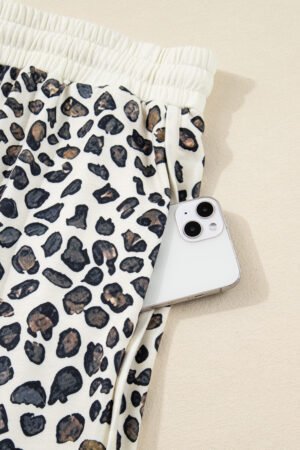 Khaki Plus Size Leopard Loose Pullover Casual Shorts 2pcs Outfit - Image 8