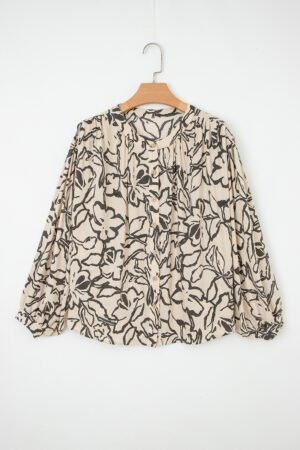 Gray Morn Floral Print Batwing Sleeve Buttoned Loose Fit Shirt - Image 4