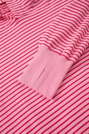 Rose Stripe Thumbhole Side Slits Drop Shoulder Loose Fit Hoodie - Image 10