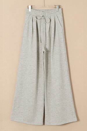 Gray Tied Elastic High Waist Pleated Detail Solid Sweatpants - Image 6