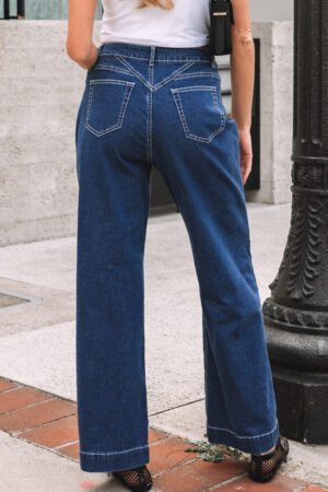 Sail Blue Stitched Waist Detail Loose Cuffed Jeans - Image 5
