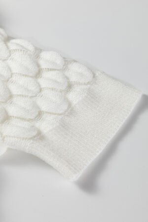 White Fish Scale Textured Knit Ribbed High Neck Short Sleeve Sweater - Image 10