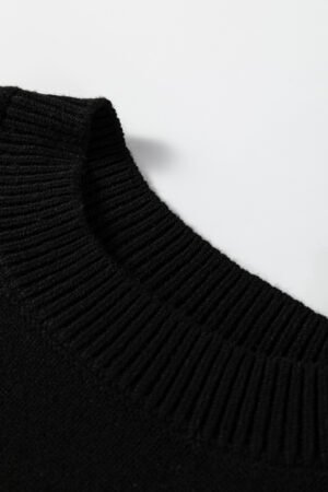 Black Colorblock Crew Neck Drop Shoulder Sweater - Image 11