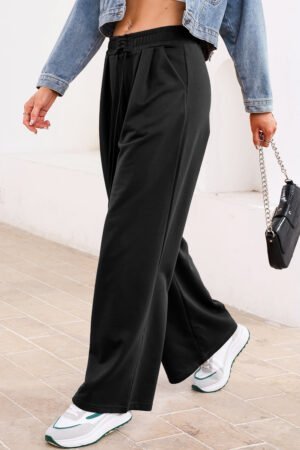Dear Lovers Black Tied Elastic High Waist Pleated Detail Solid Sweatpants - Image 3