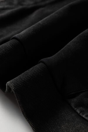 Black Half Zip Kangaroo Pocket Mineral Wash Baggy Hoodie - Image 9