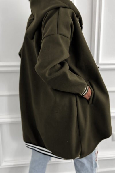 Four Leaf Clover Contrast Cuffed Drop Shoulder Zip up Tunic Hoodie