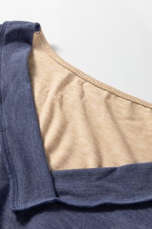 Sail Blue Exposed Stitching Colorblock V Neck Long Sleeve Top - Image 7