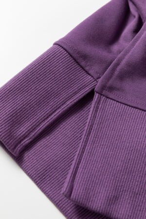 Orchid Mist Solid Color Oversize Slit Sweatshirt Ribbed Leggings 2pcs Set - Image 12