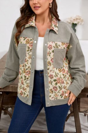 Medium Grey Corduroy Floral Patchwork Vintage Jacket - Image 14
