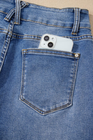 Sky Blue Double Button Zip Fly Straight Leg Jeans - Image 11