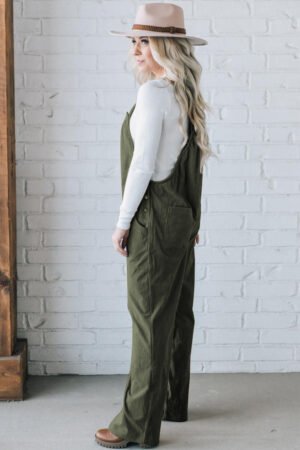 Jungle Green Solid Pocketed Loose Fit Corduroy Overall - Image 2