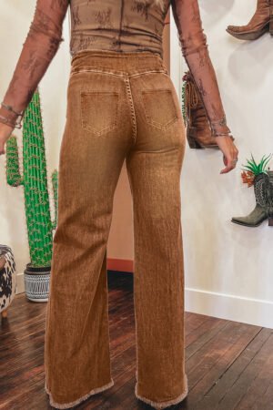 Alternative view of Coffee High Waist Button Fly Seamed Raw Hem Flare Jeans