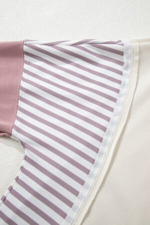 White Color Block Striped Patchwork Dolman Slit Sweatshirt - Image 11