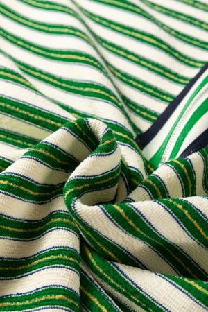 Dark Green Striped Print Contrast Collar Zip V Neck Long Sleeve Top - Image 6