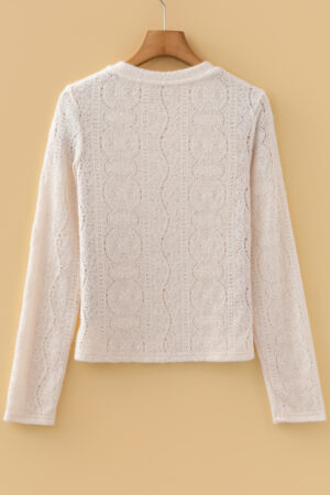 Jet Stream Semi Sheer Lace Long Sleeve Cropped Top - Image 10