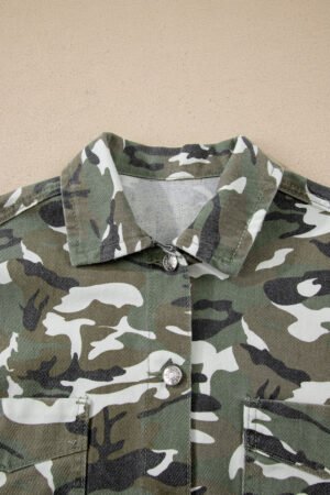 Green Camo Chest Pockets Loose Jean Jacket - Image 9