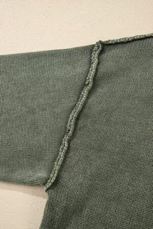 Four Leaf Clover Mineral Wash V Neck Knit Exposed Seam Drop Shoulder Loose Sweater - Image 9