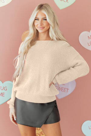 Jet Stream Ribbed Knit Ribbon Knot Backless Drop Shoulder Sweater - Image 14