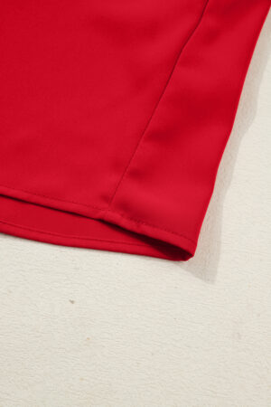 Fiery Red Frilled Trim Button Up Pleated Long Sleeve Shirt - Image 14