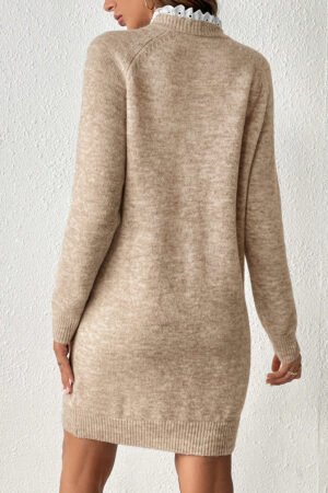 Alternative view of Parchment Button Lace Detail Raglan Sleeve Shift Mini Sweater Dress