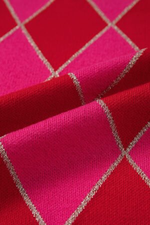 Christmas Rose Red Glitter Rhombus Pattern Knit Womens Casual Sweater - Image 9