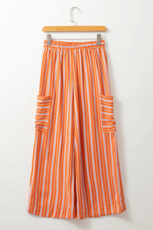 Orange Stripe Cropped Palazzo Pants with Pockets - Image 5