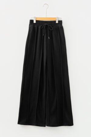 Black Seamed Drawstring High Waist Wide Leg Sweatpants - Image 8