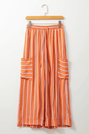 Orange Stripe Cropped Palazzo Pants with Pockets - Image 4