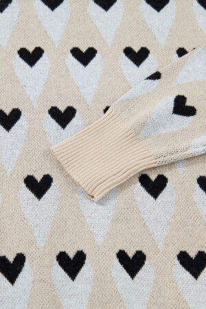 Parchment Geometric Heart Print Ribbed Trim Loose Sweater - Image 7