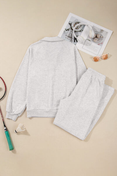 Alternative view of Light Grey Polo Collar V Neck Pullover and Drawstring Sweatpants Set