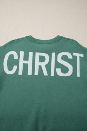 Blackish Green HO HO HO MERRY CHRISTMAS Drop Shoulder Loose Sweater - Image 8