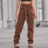 Brown Color Denim Multi Pocket Cargo Pants with Long Belt