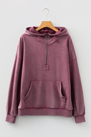 Wild Ginger Half Zip Kangaroo Pocket Mineral Wash Baggy Hoodie