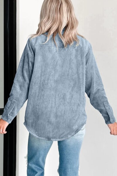 Alternative view of Stone Blue Plaid Corduroy Reversible Button Up Shacket